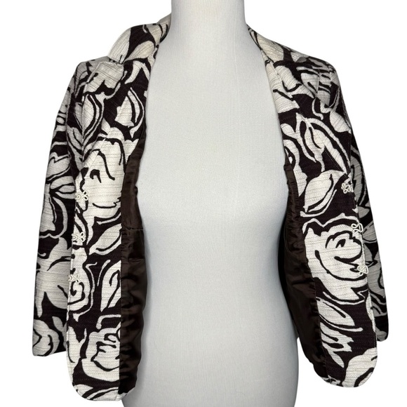 Talbots 3/4 Sleeve Cropped Jacket 6 P Linen Blend Textured Cream Floral Print - Picture 15 of 15